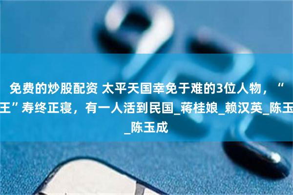 免费的炒股配资 太平天国幸免于难的3位人物，“瑛王”寿终正寝，有一人活到民国_蒋桂娘_赖汉英_陈玉成